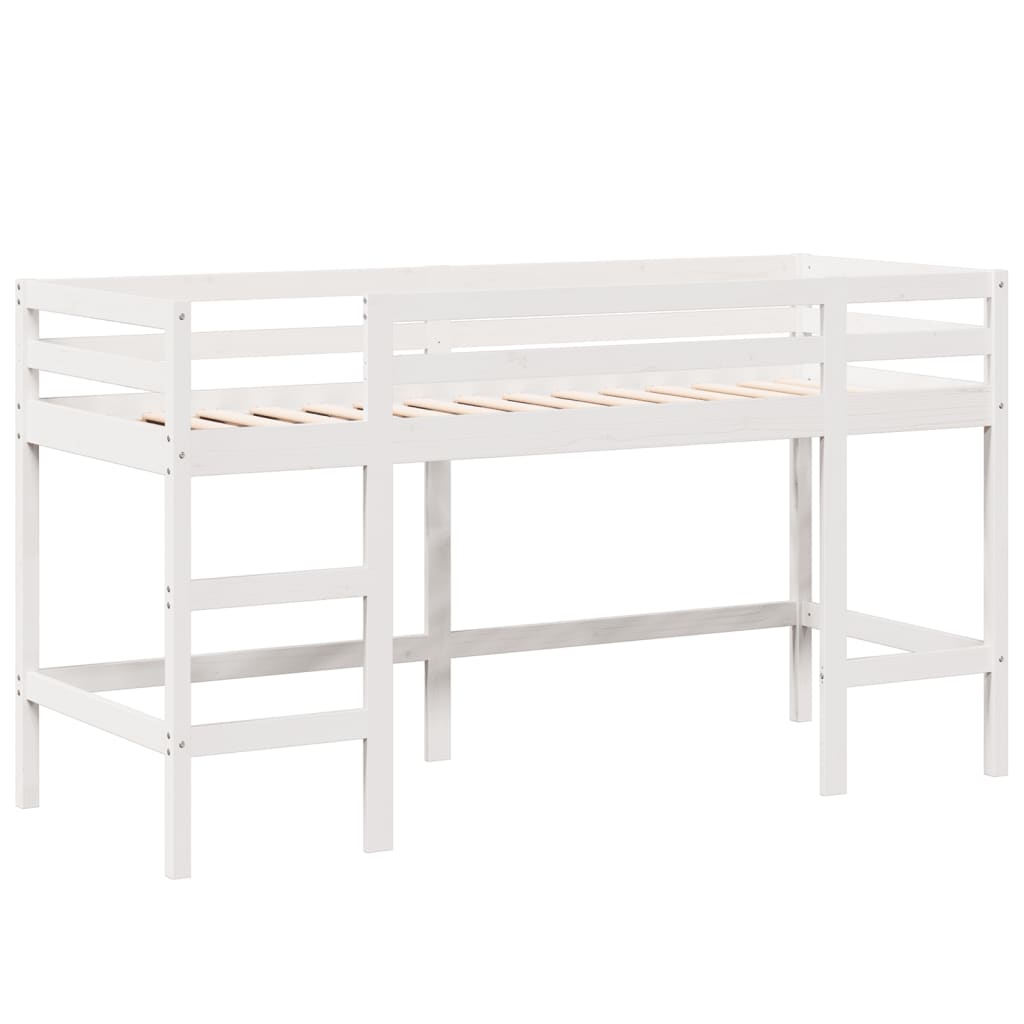 Letto Soppalco con Scala e Tetto Bianco 80x200 cm Massello Pino 3282113