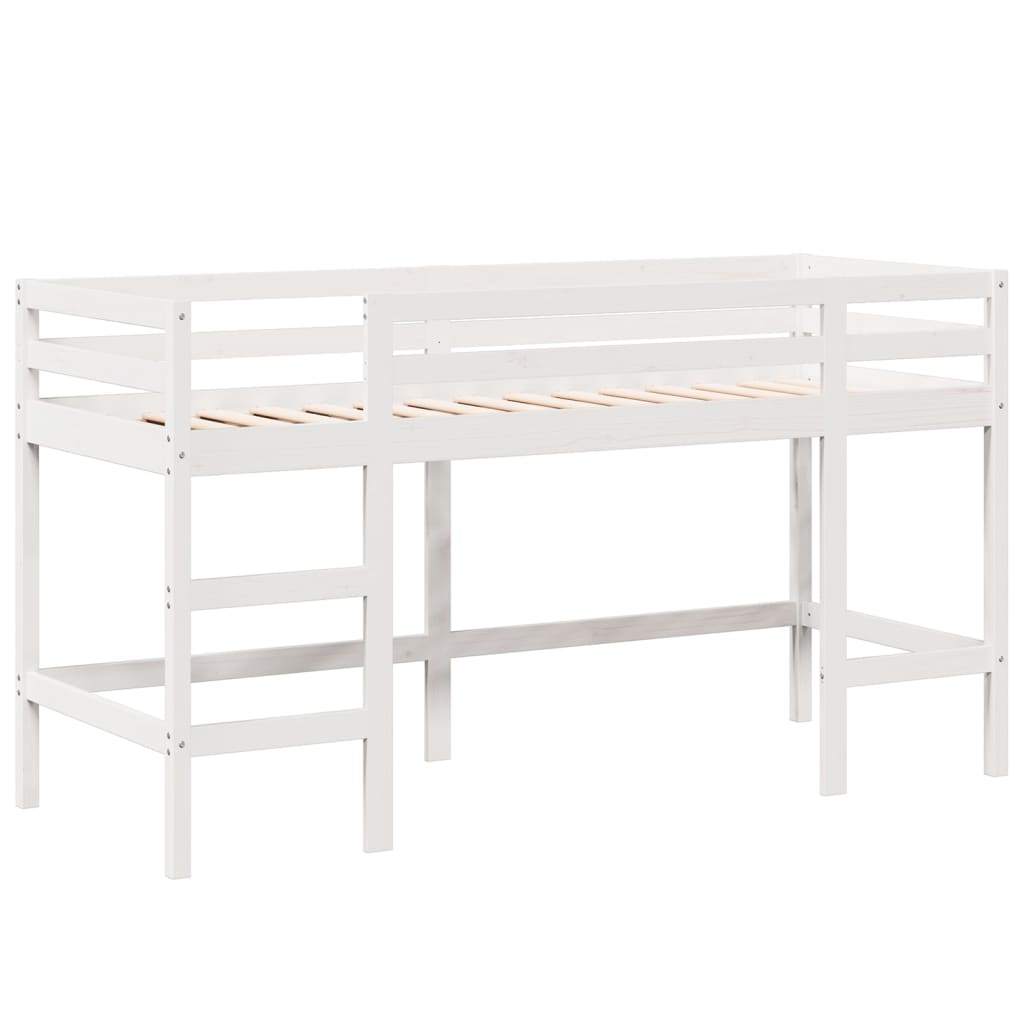 Letto Soppalco con Scala e Tetto Bianco 90x190 cm Massello Pino 3282115