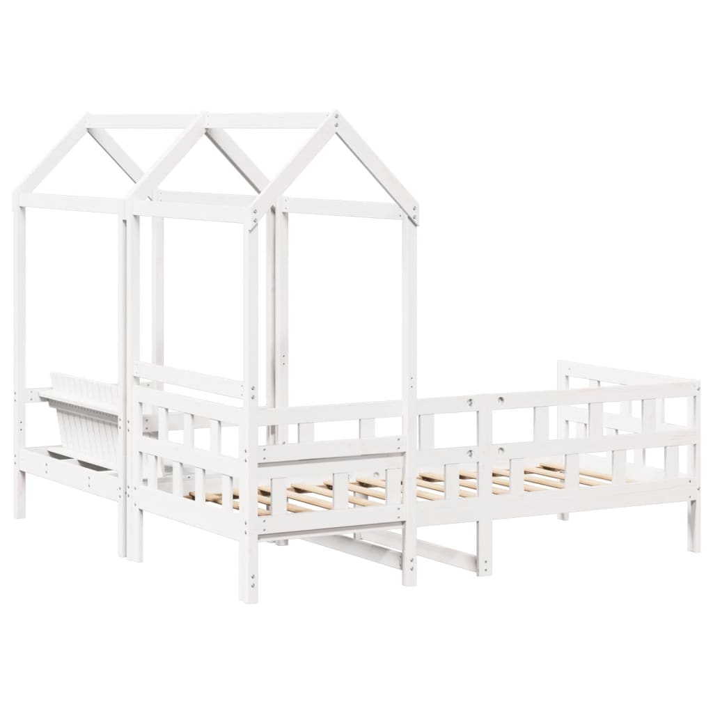 Set Dormeuse con Tetto Bianco 90x200 cm Legno Massello di Pino 3282244