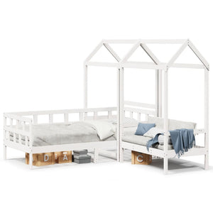 Set Dormeuse con Tetto Bianco 90x200 cm Legno Massello di Pino 3282244