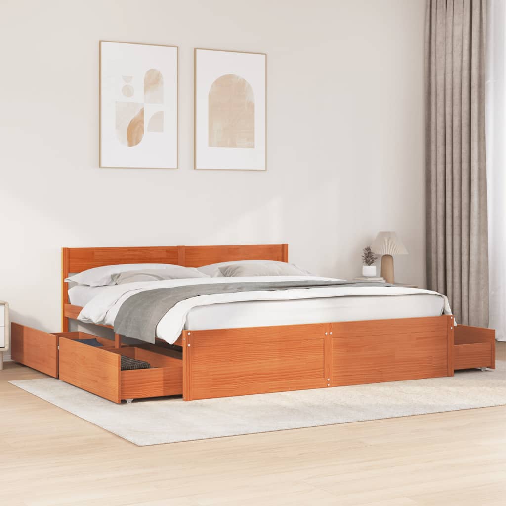 Letto senza Materasso Marrone Cera 180x200 cm in Legno di Pino 3282341