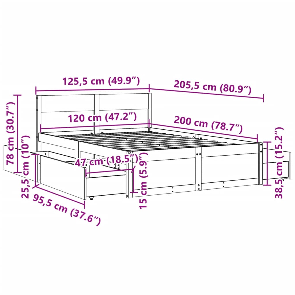 Giroletto Cassetti Marrone Cera 120x200 cm Legno Massello Pino 3282353