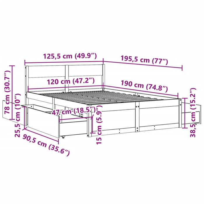 Giroletto Cassetti Marrone Cera 120x190 cm Legno Massello Pino 3282362