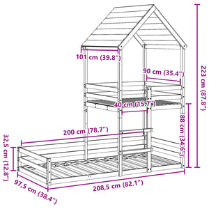 Letto a Castello con Tetto 90x200 cm in Legno Massello di Pino 3282390