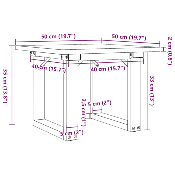 Tavolino da Salotto Telaio a O 50x50x35cm Massello Pino e Ghisa 3282659