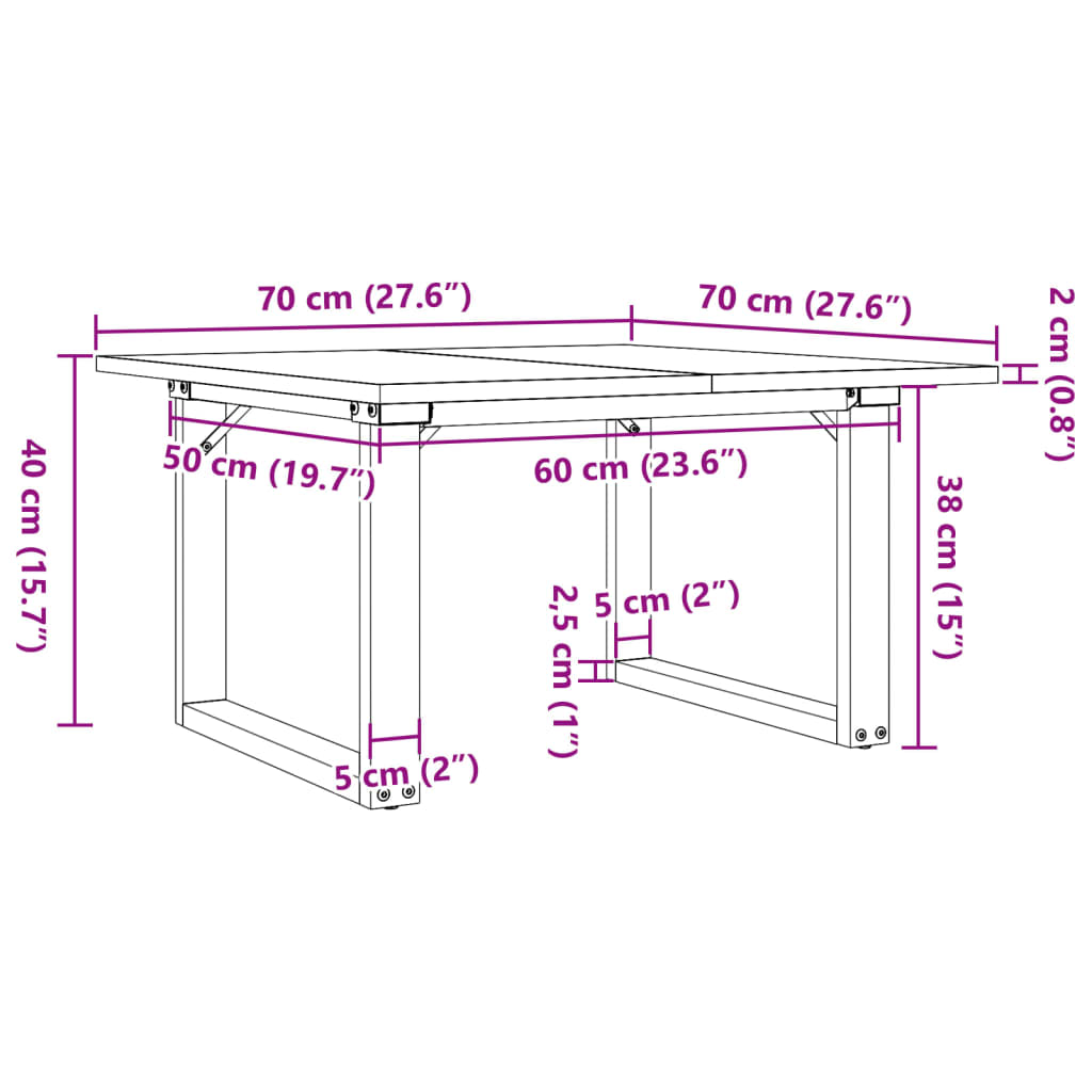 Tavolino da Salotto Telaio a O 70x70x40cm Massello Pino e Ghisa 3282661