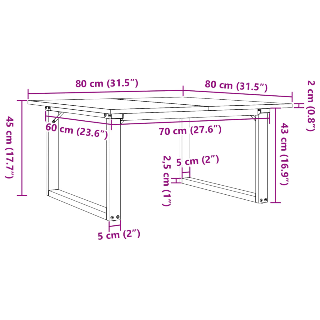 Tavolino da Salotto Telaio a O 80x80x45cm Massello Pino e Ghisa 3282663