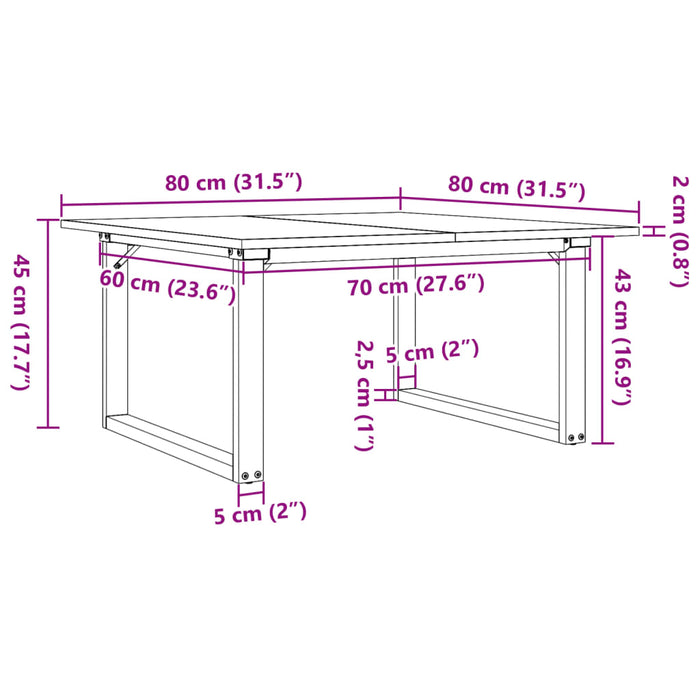 Tavolino da Salotto Telaio a O 80x80x45cm Massello Pino e Ghisa 3282663