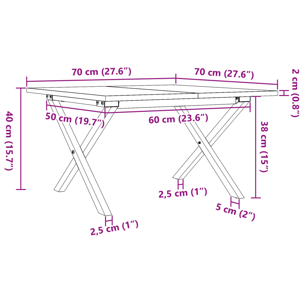 Tavolino da Salotto Telaio a X 70x70x40cm Massello Pino e Ghisa 3282683