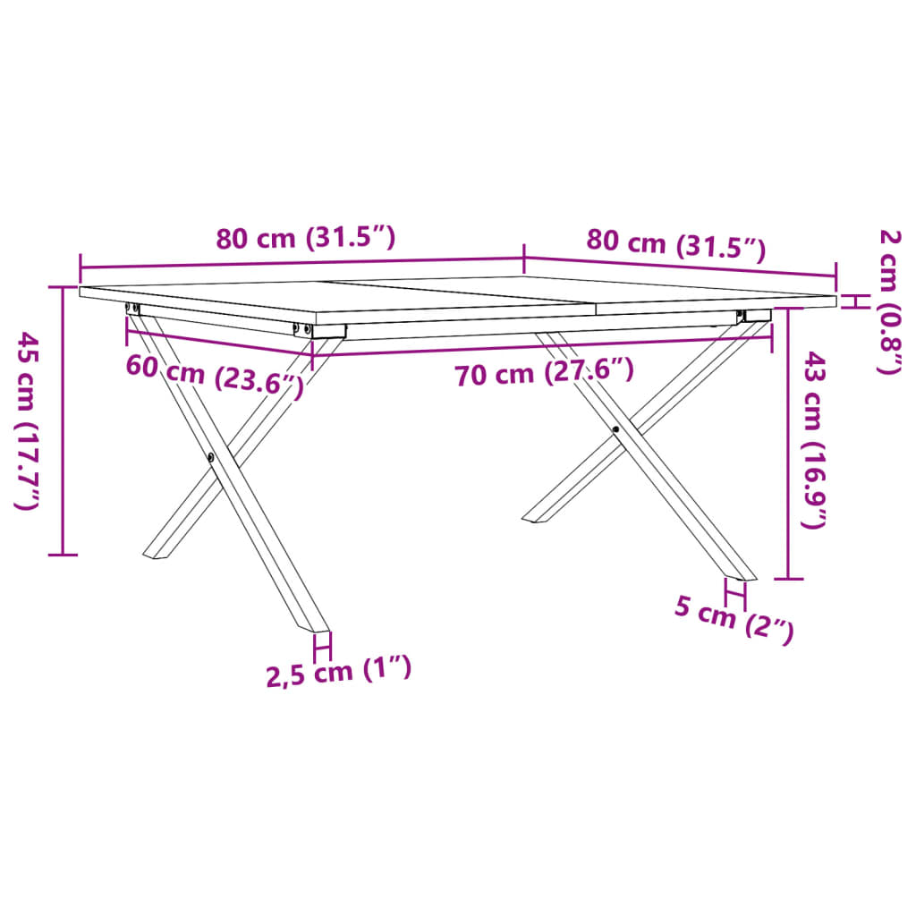 Tavolino da Salotto Telaio a X 80x80x45cm Massello Pino e Ghisa 3282685