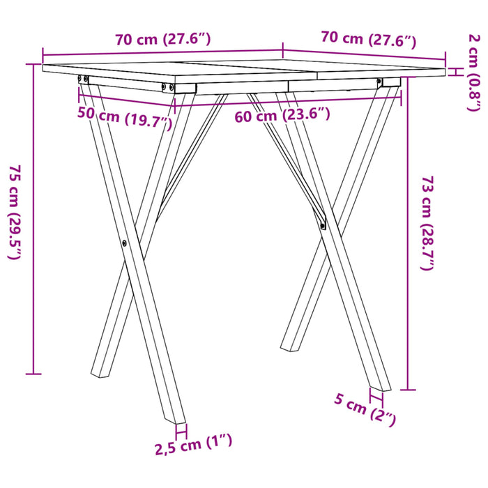 Tavolo da Pranzo Telaio a X 70x70x75 cm Massello Pino e Ghisa 3282693