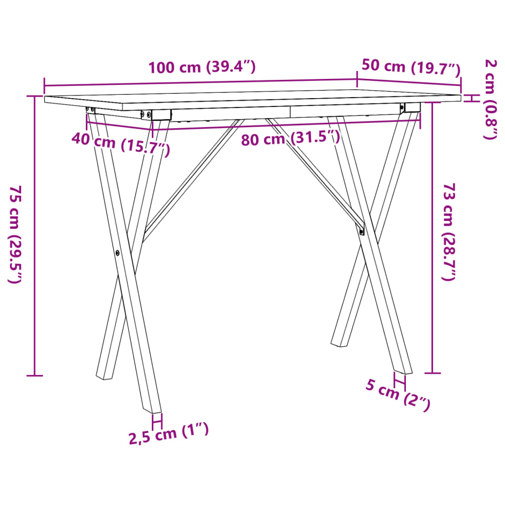 Tavolo da Pranzo Telaio a X 100x50x75 cm Legno Pino e Acciaio 3282697