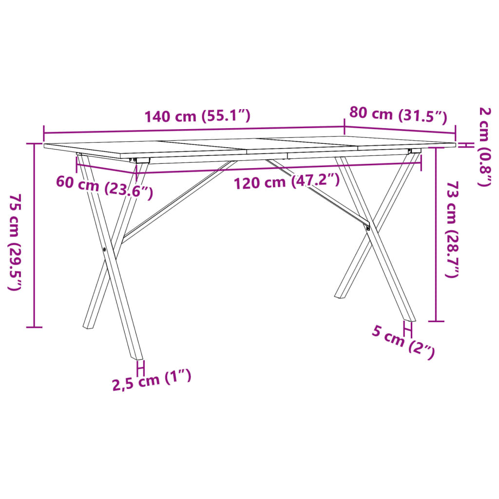 Tavolo da Pranzo Telaio a X 140x80x75 cm Massello Pino e Ghisa 3282698