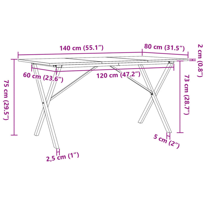 Tavolo da Pranzo Telaio a X 140x80x75 cm Massello Pino e Ghisa 3282698