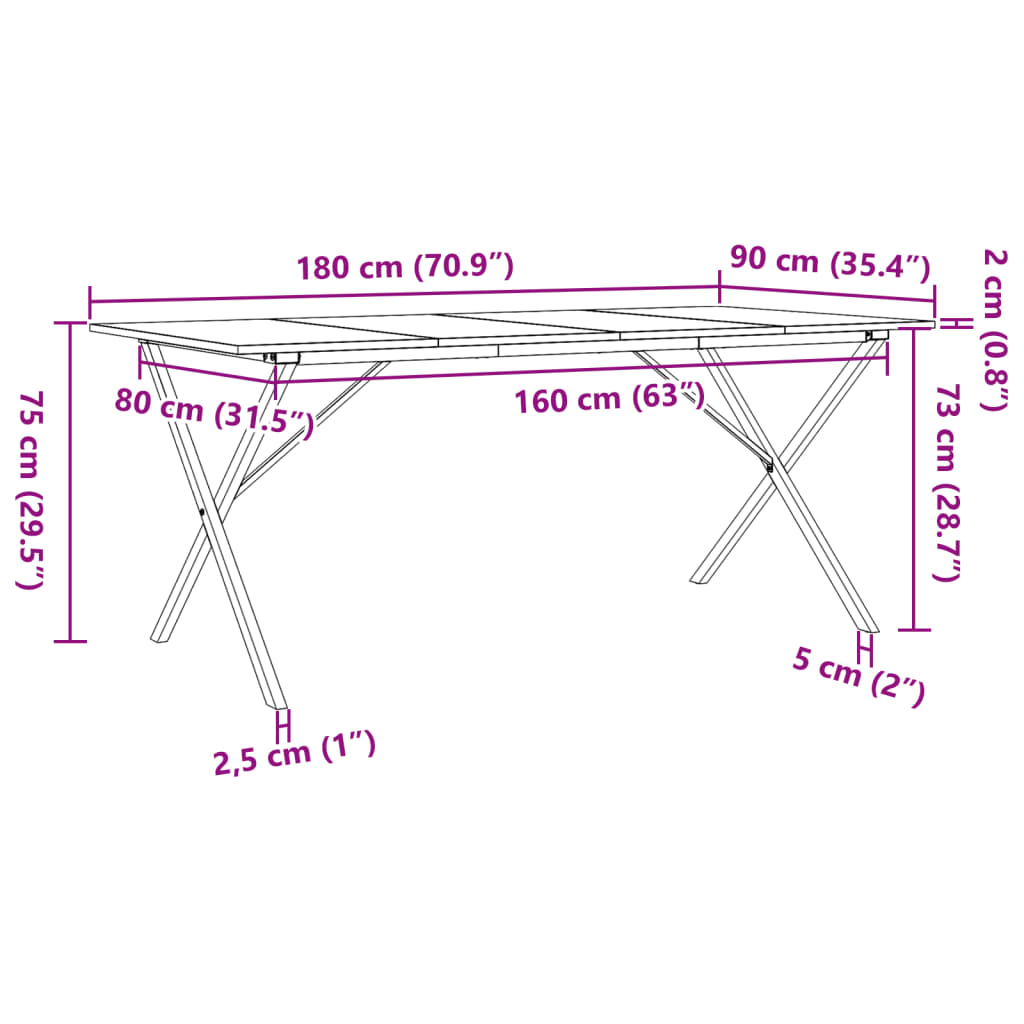 Tavolo da Pranzo Telaio a X 180x90x75 cm Massello Pino e Ghisa 3282700