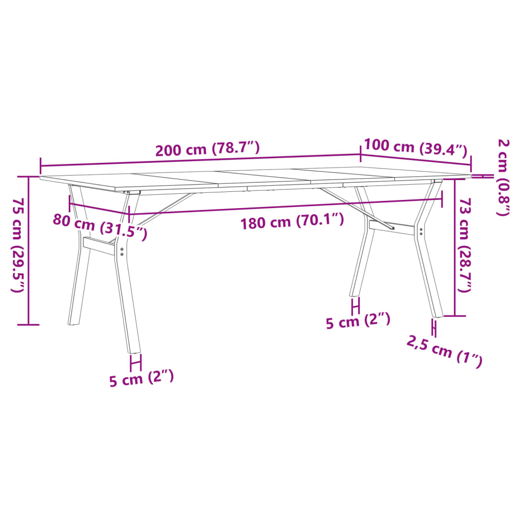 Tavolo da Pranzo Telaio a Y 200x100x75 cm Massello Pino e Ghisa 3282723