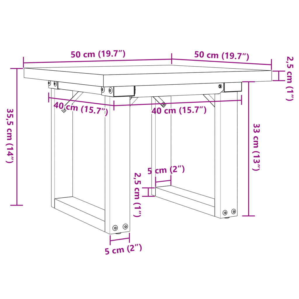 Tavolino Salotto Telaio a O 50x50x35,5cm Legno Pino e Acciaio 3282725