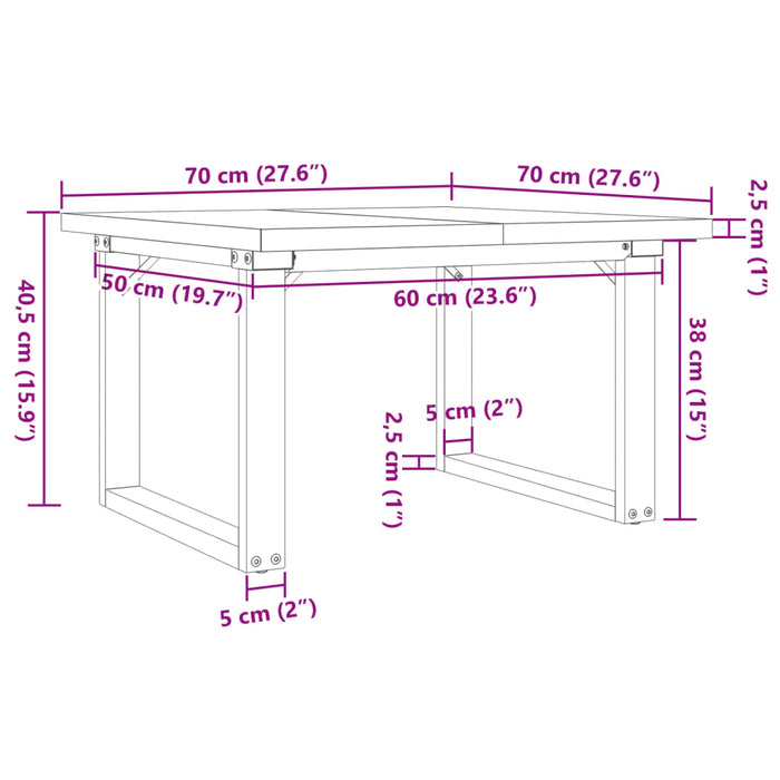 Tavolino Salotto Telaio a O 70x70x40,5cm Massello Pino e Ghisa 3282727