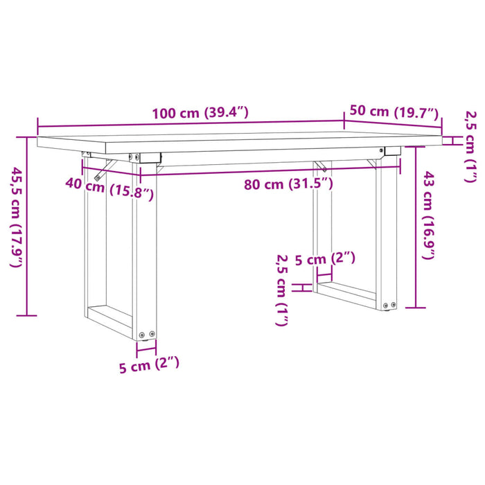 Tavolino Salotto Telaio a O 100x50x45,5cm Massello Pino e Ghisa 3282732