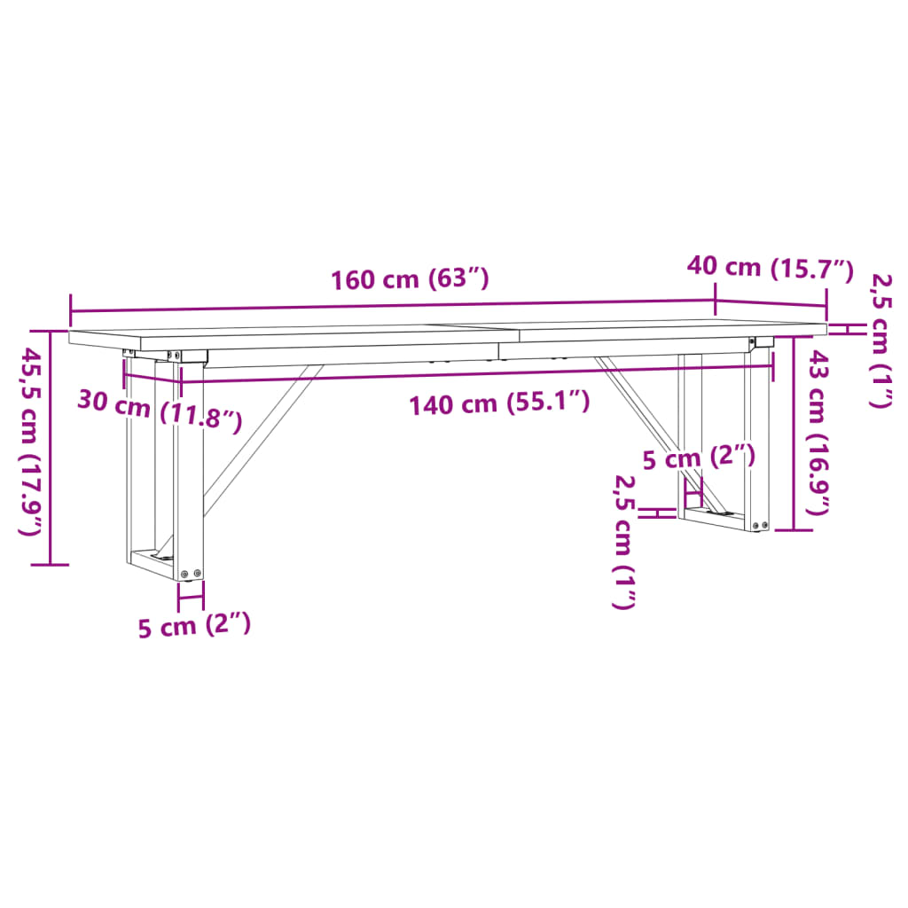 Tavolino Salotto Telaio a O 160x40x45,5cm Massello Pino e Ghisa 3282734