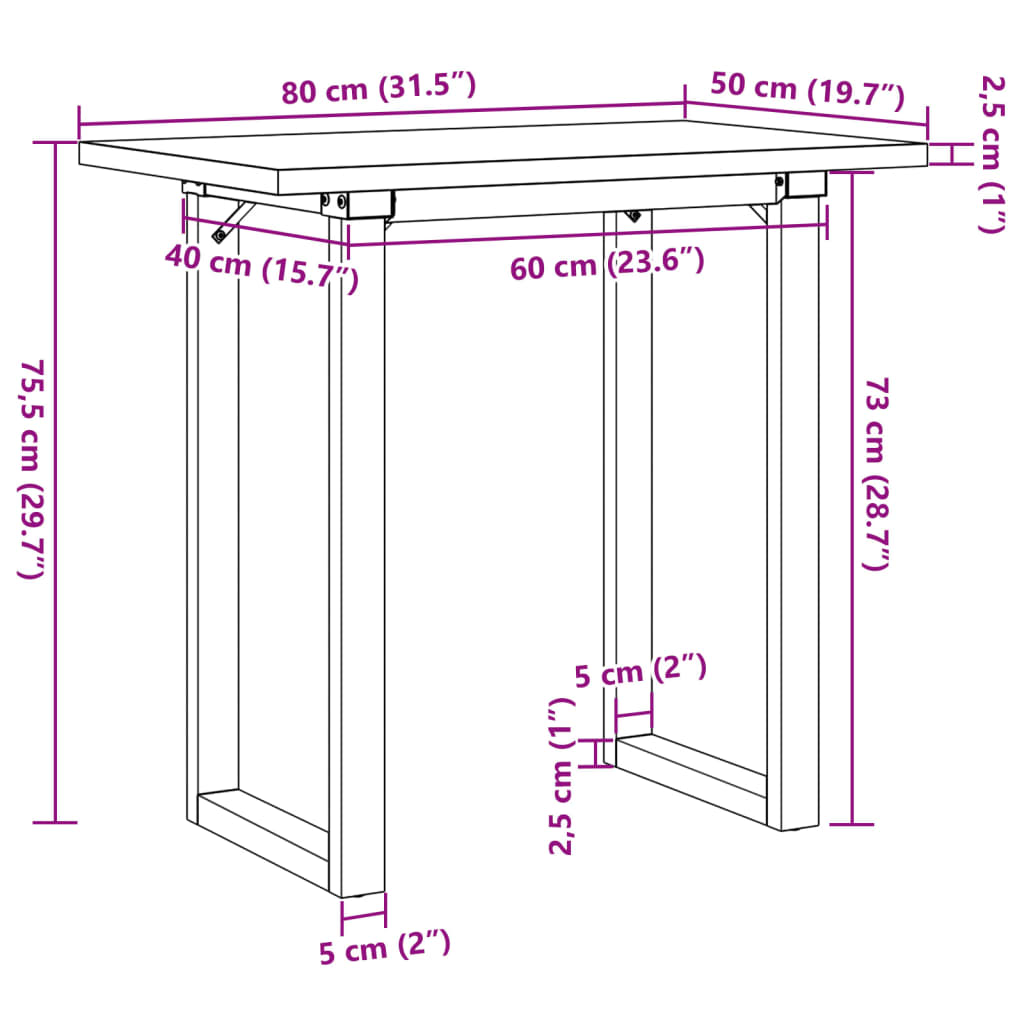 Tavolo da Pranzo Telaio a O 80x50x75,5 cm Massello Pino e Ghisa 3282738