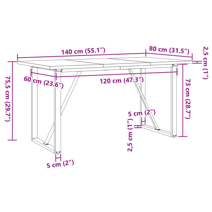 Tavolo da Pranzo Telaio a O 140x80x75,5cm Massello Pino e Ghisa 3282742