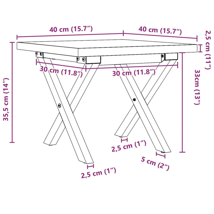 Tavolino Salotto Telaio a X 40x40x35,5cm Massello Pino e Ghisa 3282746