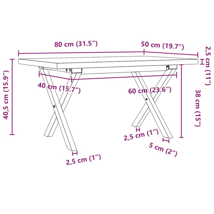 Tavolino Salotto Telaio a X 80x50x40,5 cm Legno Pino e Acciaio 3282750