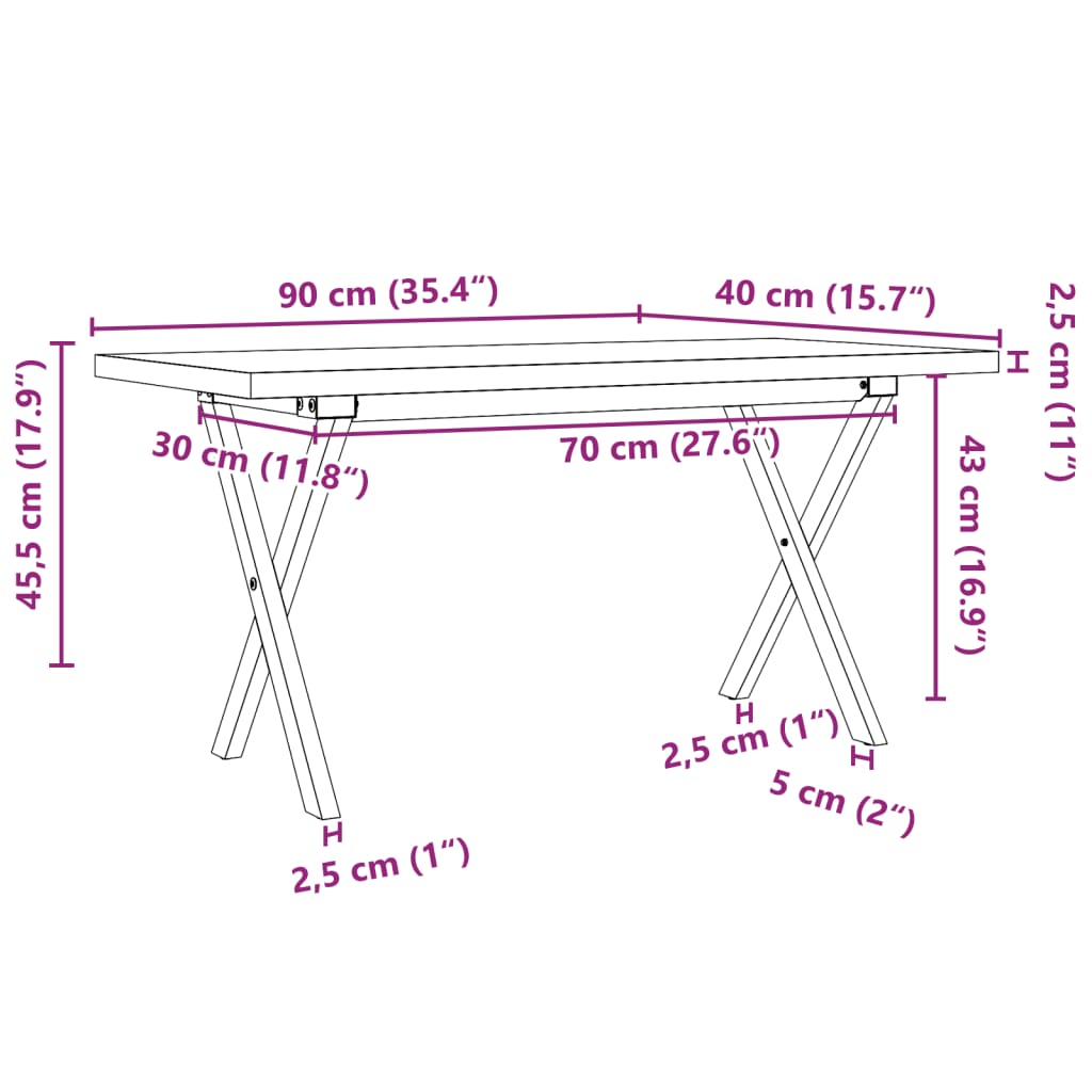 Tavolino Salotto Telaio a X 90x40x45,5 cm Legno Pino e Acciaio 3282752