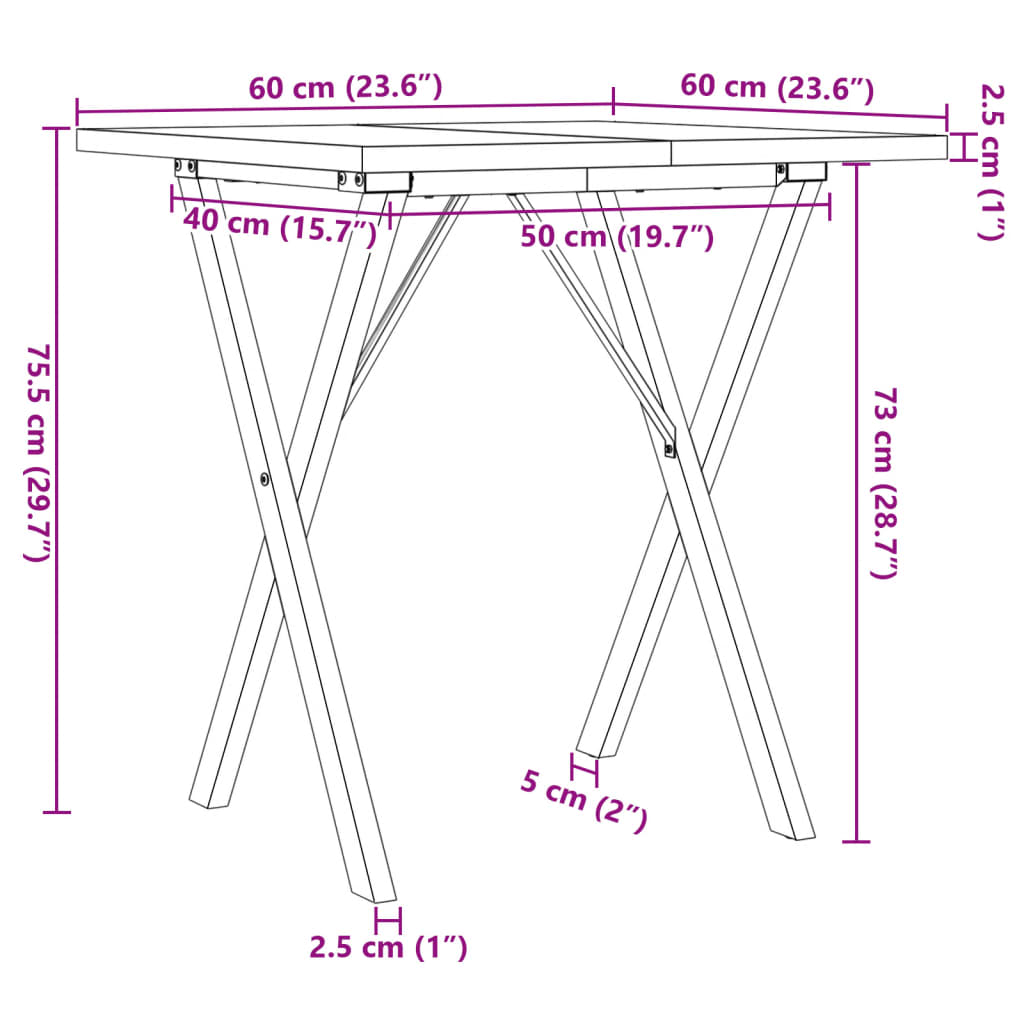 Tavolo da Pranzo Telaio a X 60x60x75,5 cm Massello Pino e Ghisa 3282758