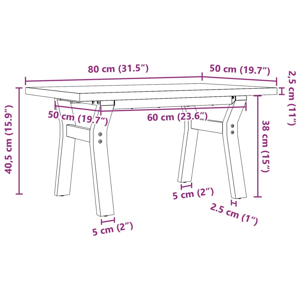 Tavolino Salotto Telaio a Y 80x50x40,5cm Massello Pino e Ghisa 3282772