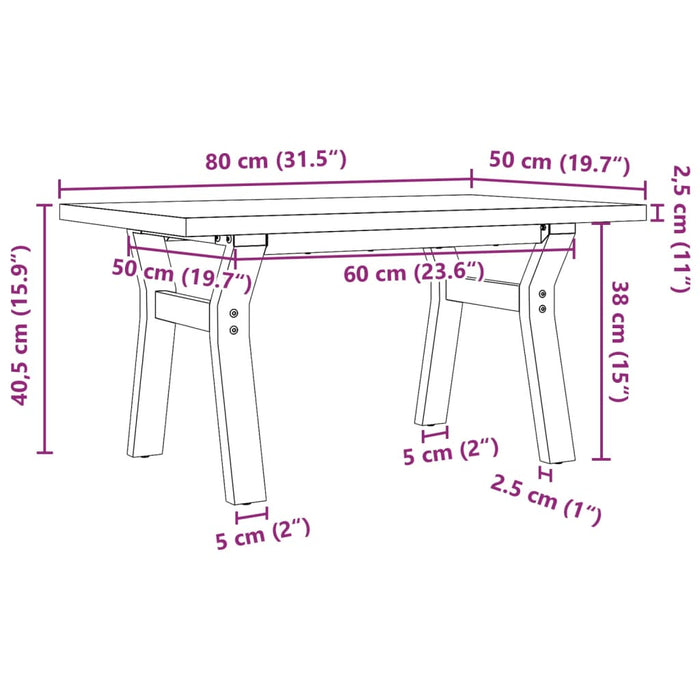 Tavolino Salotto Telaio a Y 80x50x40,5cm Massello Pino e Ghisa 3282772