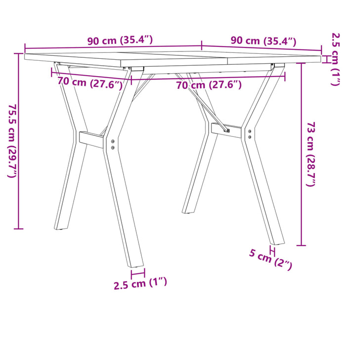 Tavolo da Pranzo Telaio a Y 90x90x75,5 cm Massello Pino e Ghisa 3282784