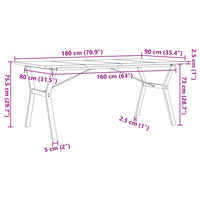 Tavolo da Pranzo Telaio a Y 180x90x75,5cm Massello Pino e Ghisa 3282788