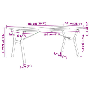 Tavolo da Pranzo Telaio a Y 180x90x75,5cm Massello Pino e Ghisa 3282788