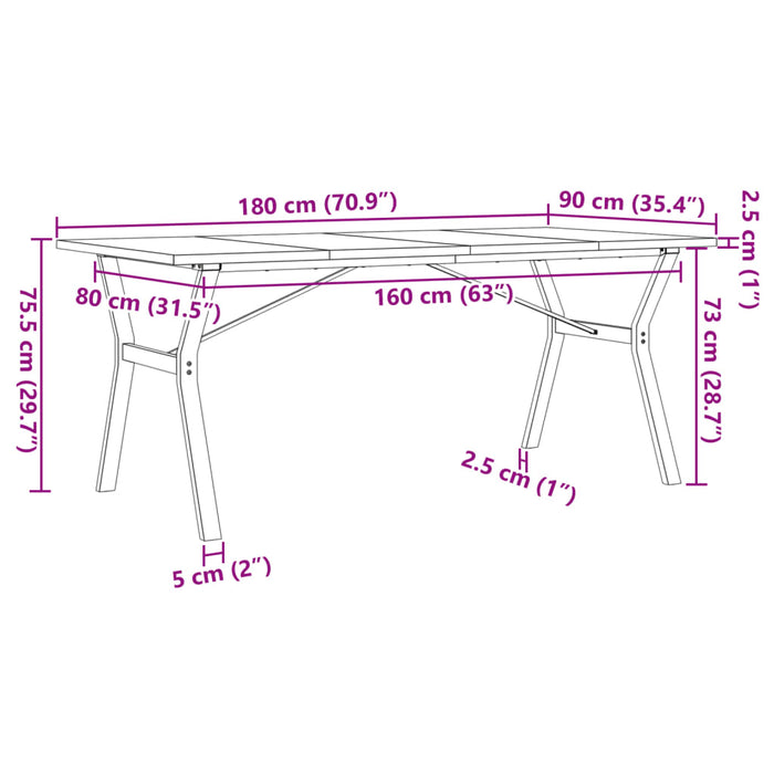 Tavolo da Pranzo Telaio a Y 180x90x75,5 cm Legno Pino e Acciaio 3282788