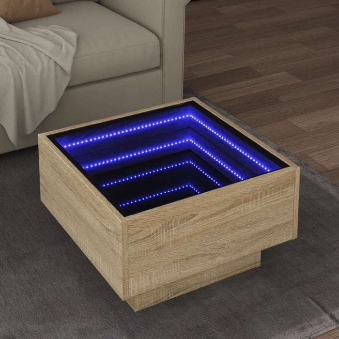 Tavolino Salotto con LED Rovere Sonoma 50x50x30 cm Multistrato 847506