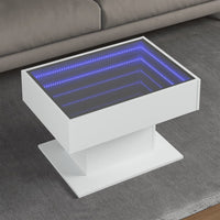 Tavolino Salotto con LED Bianco 70x50x45 cm Legno Multistrato 847532