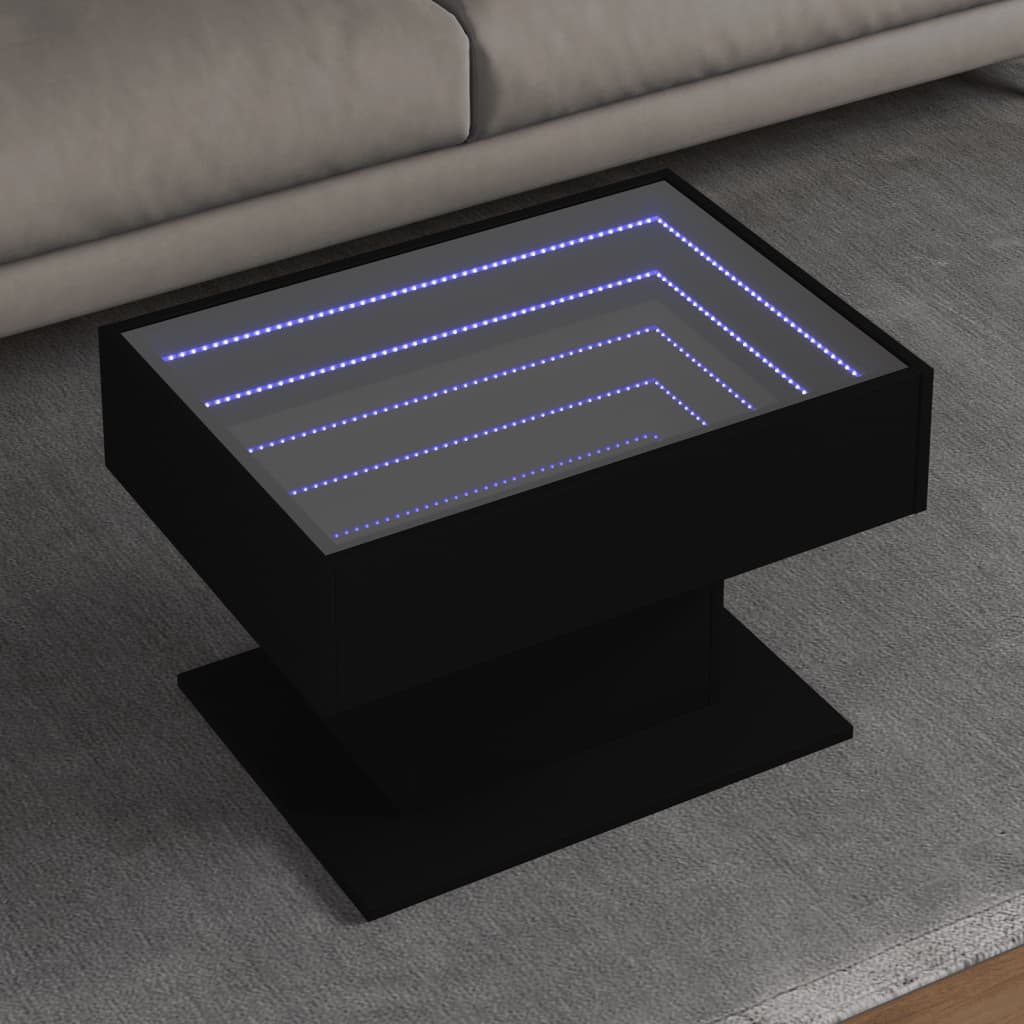 Tavolino Salotto con LED Nero 70x50x45 cm Legno Multistrato 847533