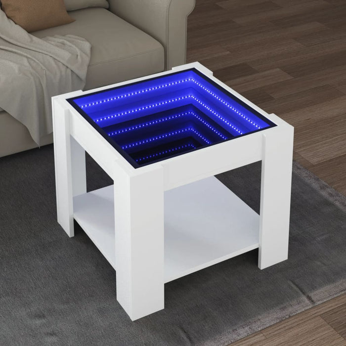 Tavolino Salotto con LED Bianco 53x53x45 cm Legno Multistrato 847539