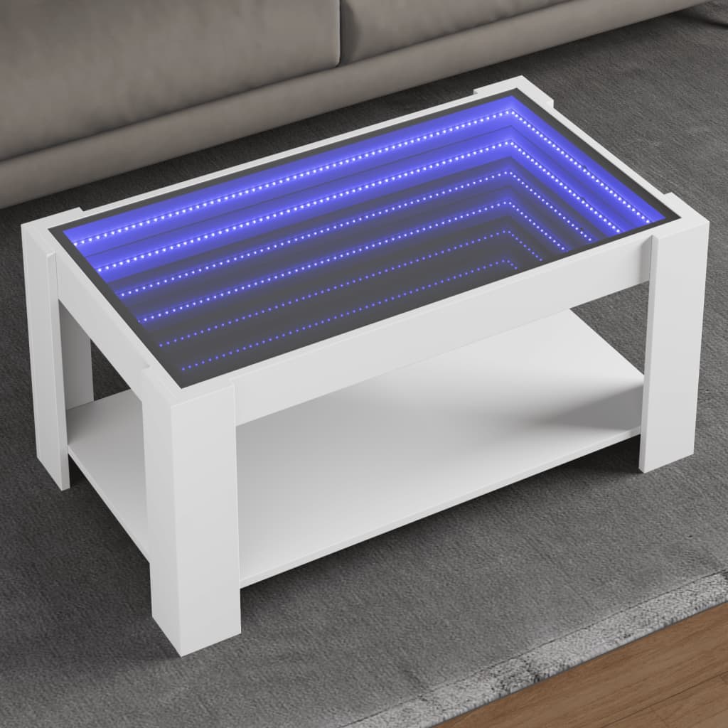 Tavolino Salotto con LED Bianco 93x53x45 cm Legno Multistrato 847553