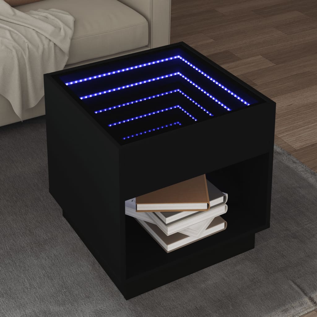 Tavolino da Salotto con LED Infinity Nero 50x50x50 cm 847652