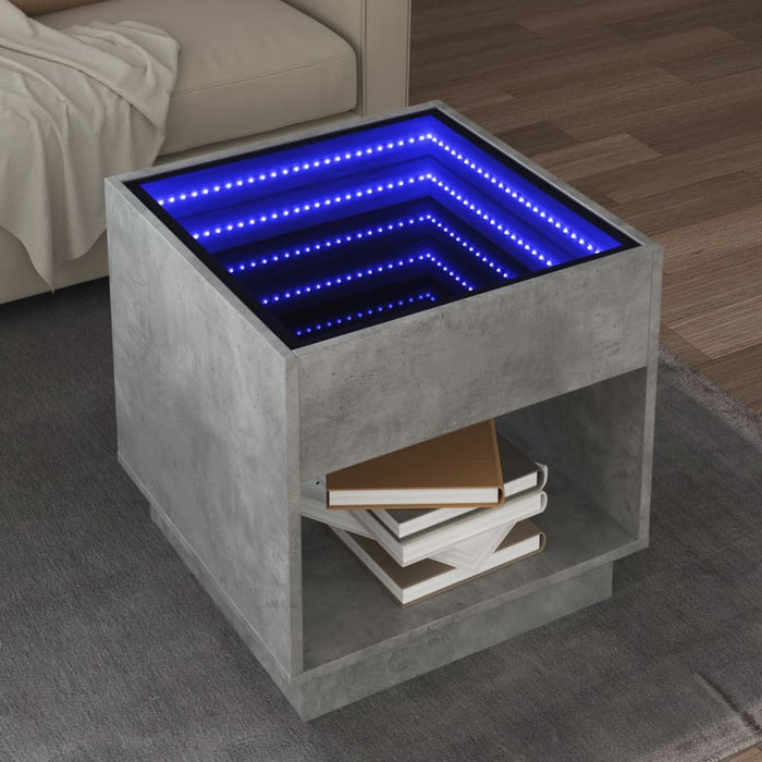 Tavolino da Salotto con LED Infinity Grigio Cemento 50x50x50 cm 847654