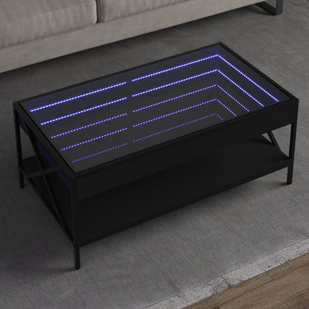 Tavolino da Salotto con LED Infinity Nero 90x50x38 cm 847707