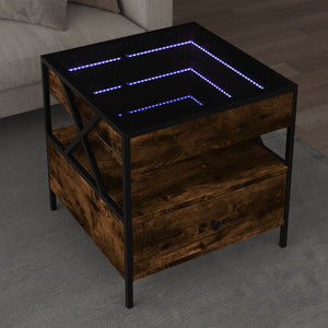 Tavolino da Salotto con LED Infinity Rovere Fumo 50x50x51 cm 847714