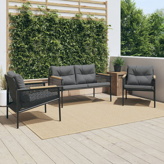 Set Mobili da Balcone 3 pz con Cuscini Nero in Acciaio 3283635