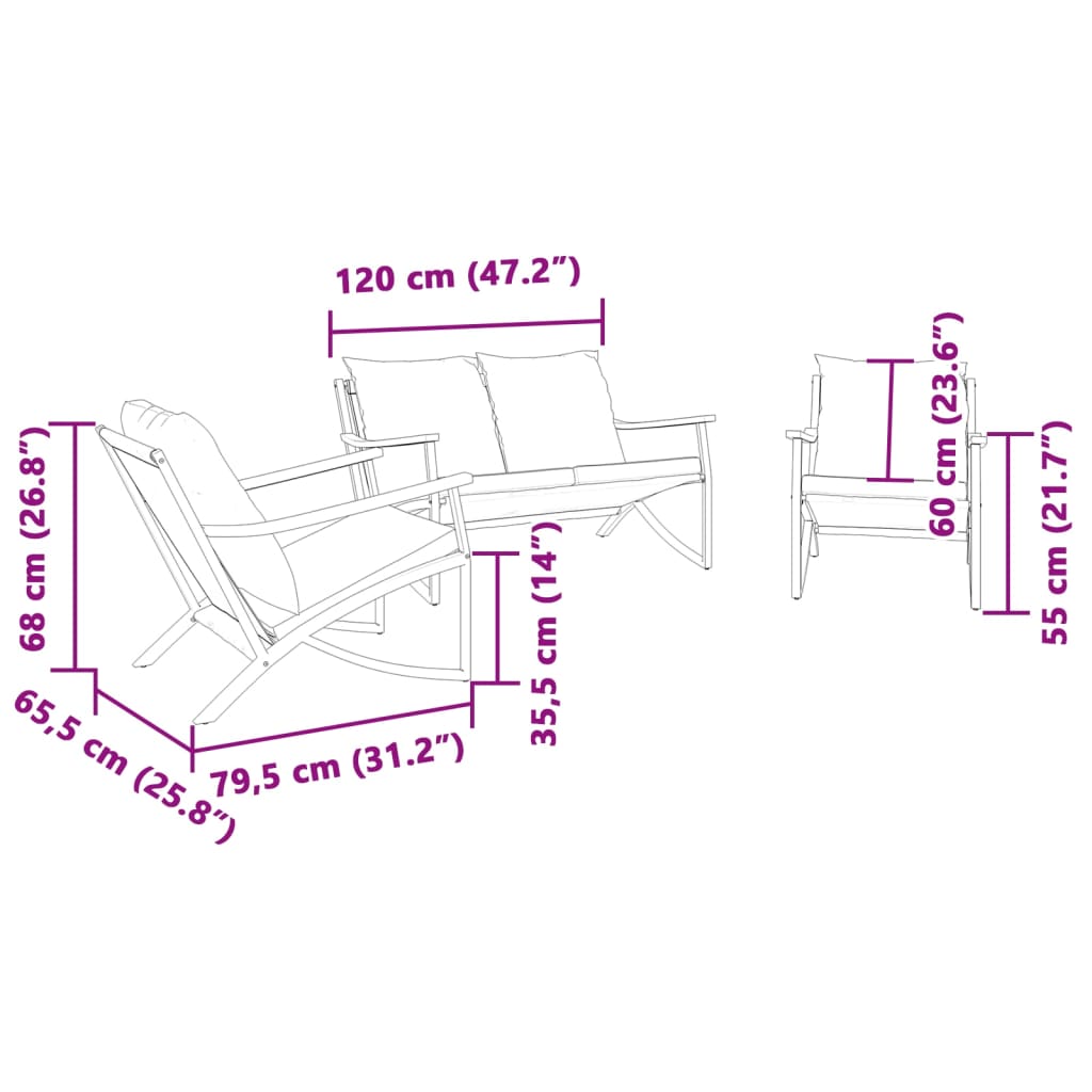 Set Mobili da Balcone 3 pz con Cuscini Nero in Acciaio 3283637