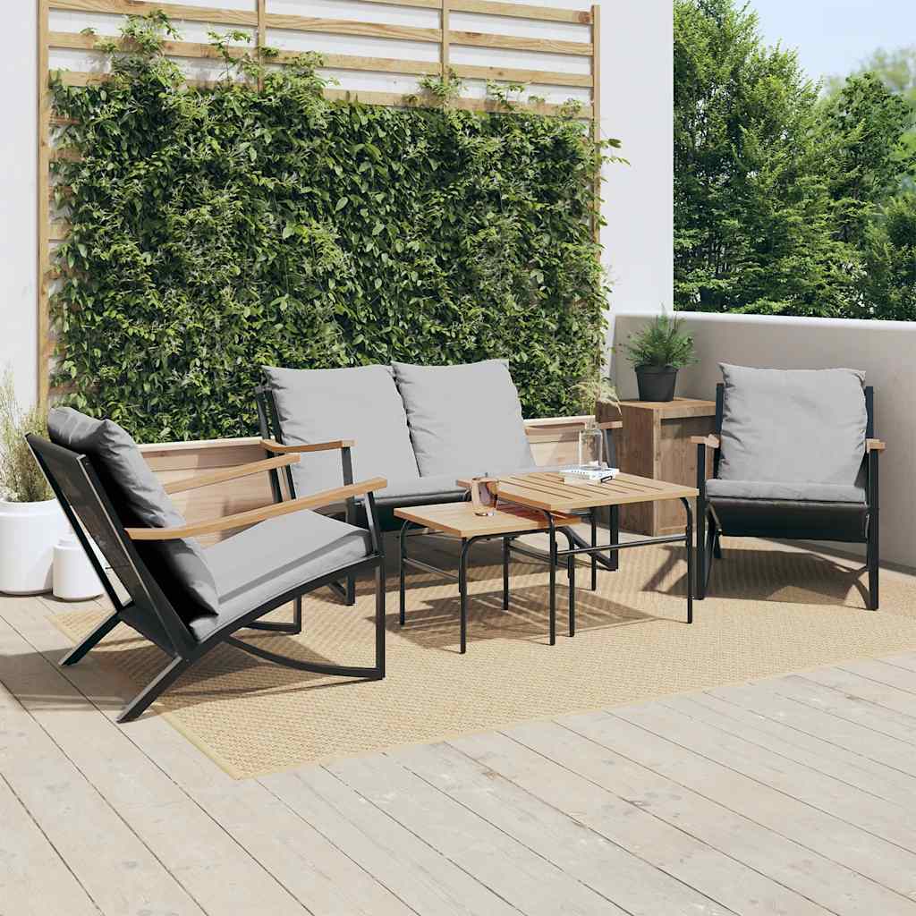 Set Mobili da Balcone 5 pz con Cuscini Nero in Acciaio 3283638