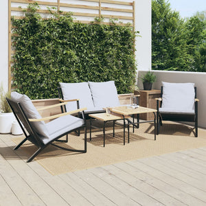 Set Mobili da Balcone 5 pz con Cuscini Nero in Acciaio 3283638