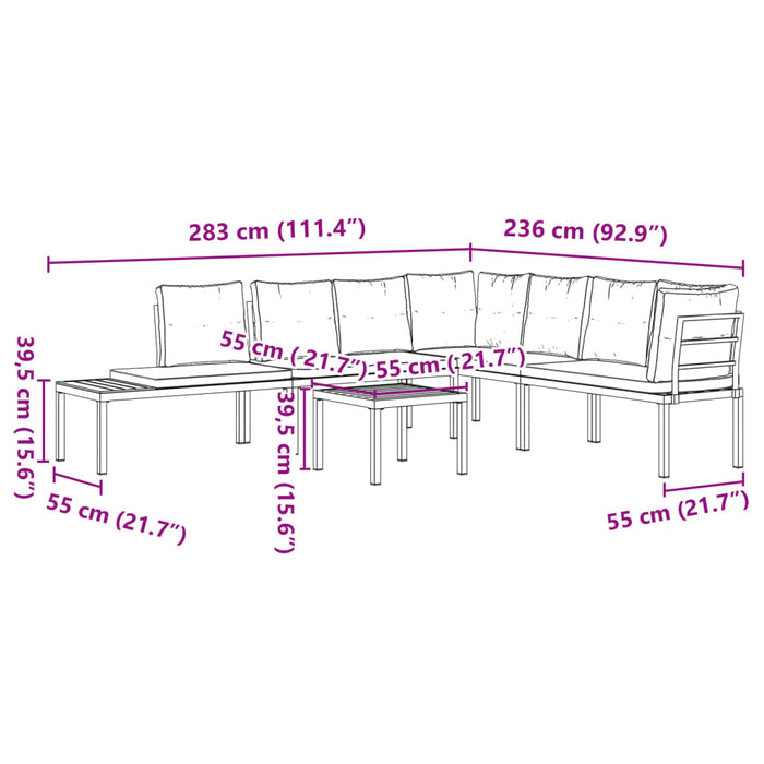 Set Panche Giardino Cuscini 5pz Nero Acciaio Verniciato Polvere 3283643